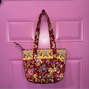 Vibrant Floral Tote Bag - Red and Yellow